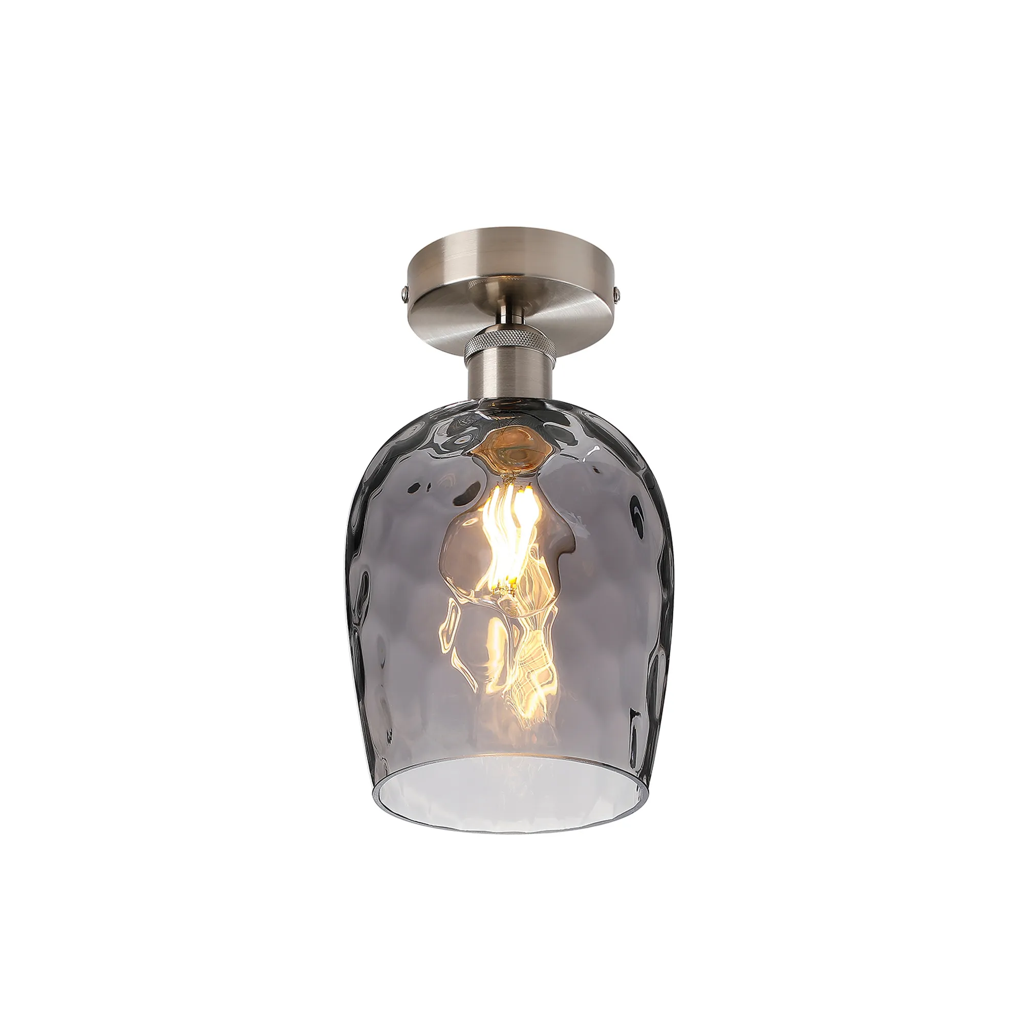 DK1160  Cawdor Flush Fitting, 1 Light E27, Satin Nickel/Smoke Wine Glass